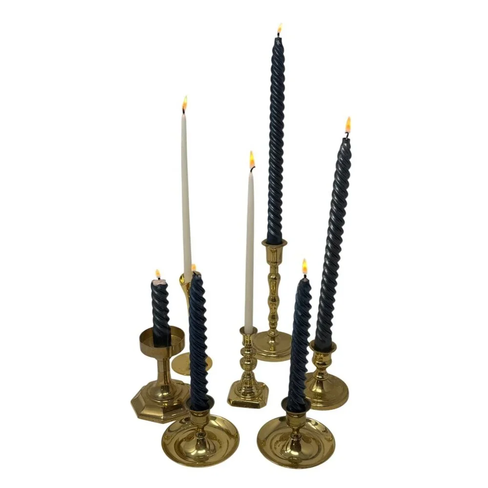 Set of 7 Mismatched Vintage Brass Candlestick Holders Gold Candle Holders Decor
